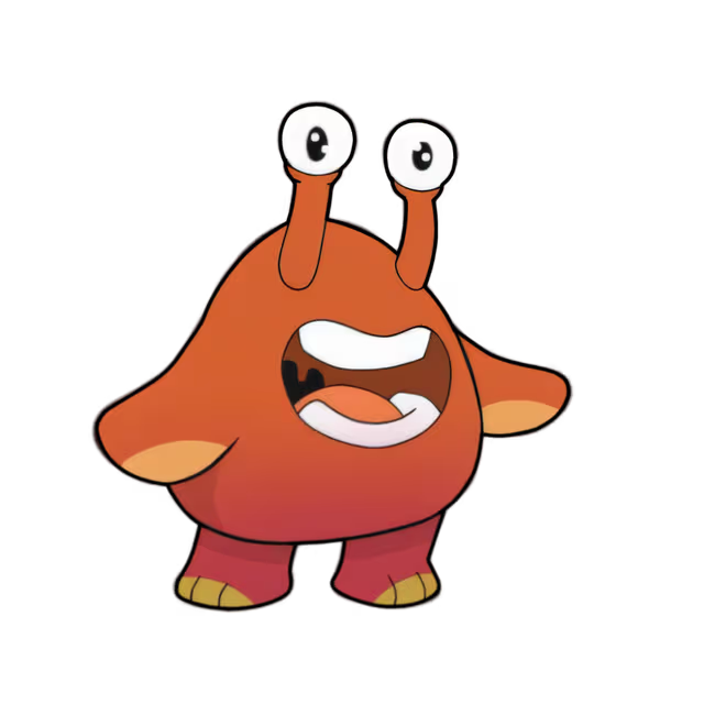 The official Monstrè mascot, an orange-red monster with eyes on stalks